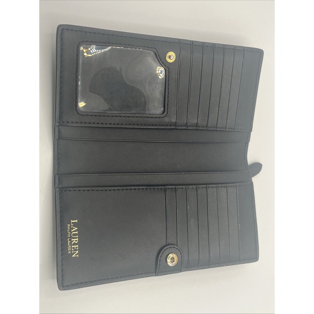 Lauren Ralph Lauren Crosshatch Leather Slim Snapped-Closure Wallet Black Used - Picture 3 of 7